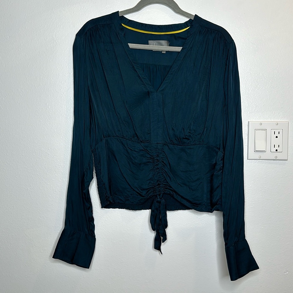 Anthropologie Deep Teal V-Neck Long Sleeve Blouse